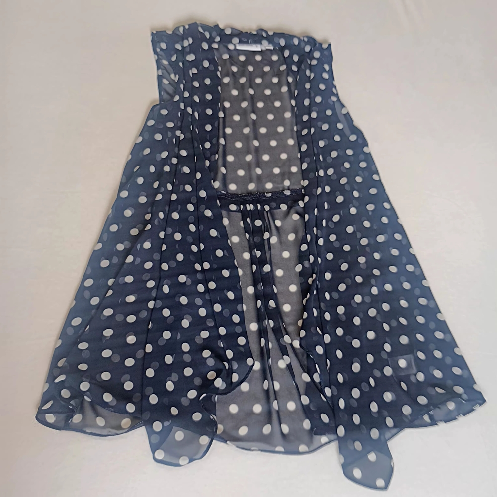 Susan Graver Navy Blue White Polka Dot Sheer Duster Vest Size S Lightweight